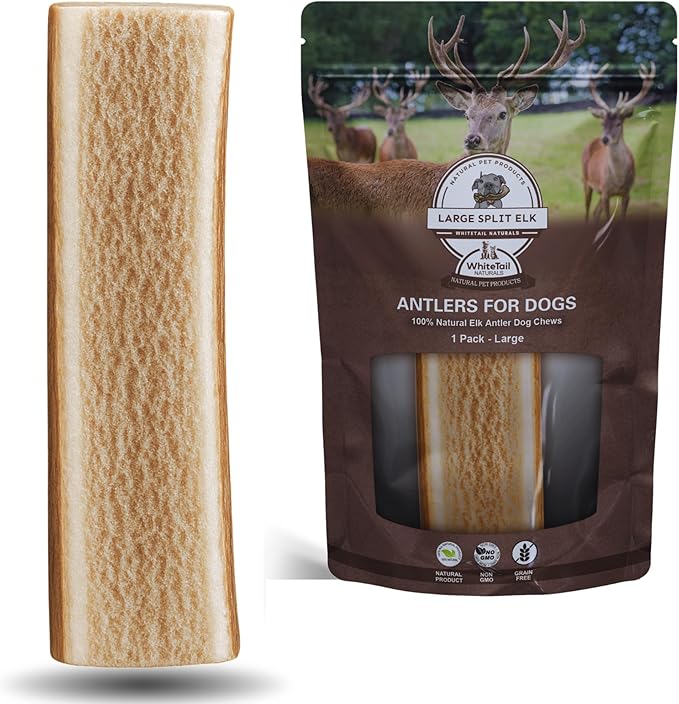 WhiteTail Naturals Dog Chews - Split Elk Antlers for Large Dogs, Agressive Chewers - Antler Dog Bones - Long Lasting Naturally Shed Deer Horns