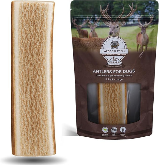 WhiteTail Naturals Dog Chews - Split Elk Antlers for Large Dogs, Agressive Chewers - Antler Dog Bones - Long Lasting Naturally Shed Deer Horns