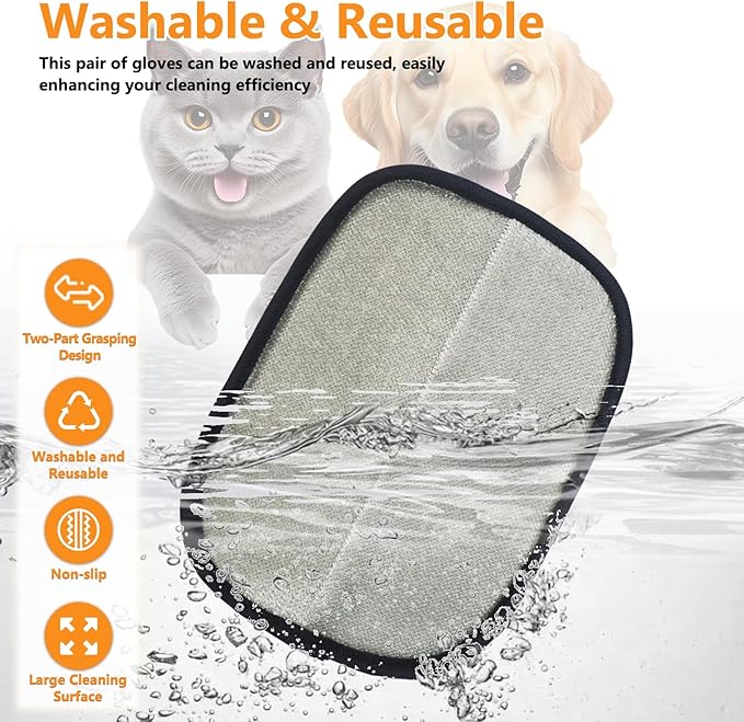 Pet Hair Removal Glove,2 Pcs Newly Upgraded Pet Hair Remover Gloves for Cats & Dogs,9.45″ Large Electrostatic Pet Hair Gloves,Reusable Pet Hair Remover Tool for Couch Clothes Carpet Car Seat