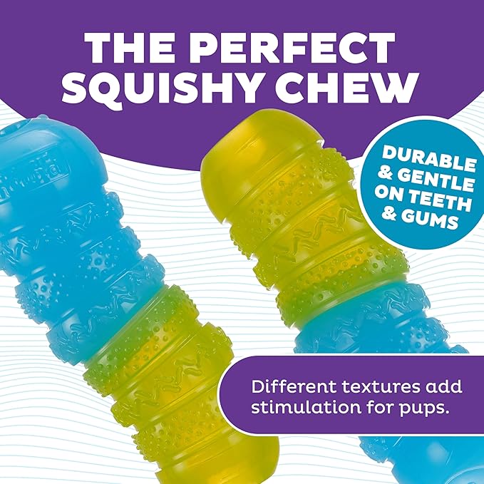Outward Hound Gummiez Worm 2-in-1 Dental Dog Chew Toy and Dog Treat Stuffer Game, Cherry Scent, Multicolored