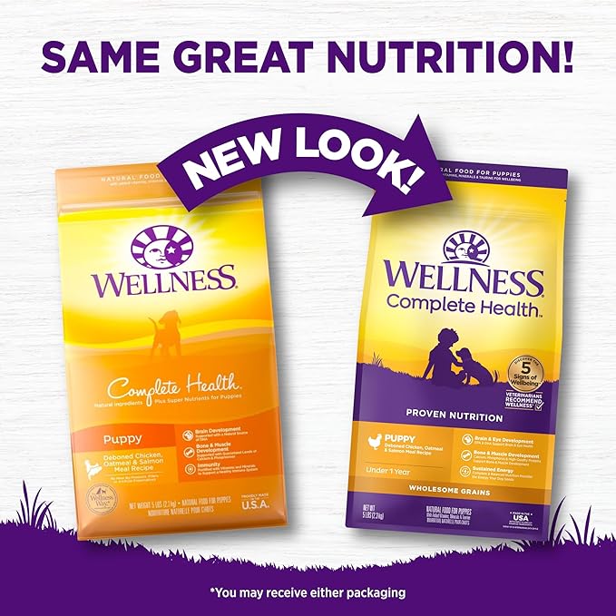 Wellness Complete Health Dry Puppy Food, Chicken, Salmon & Oatmeal, 5-Pound Bag