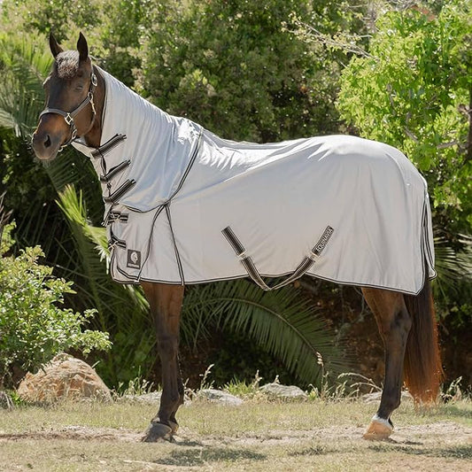 Equinavia Aktiv Athletic Detachable Neck Fly Sheet | Ultralight Poly Fabric | Extended Protection - Silver Gray - 72 in