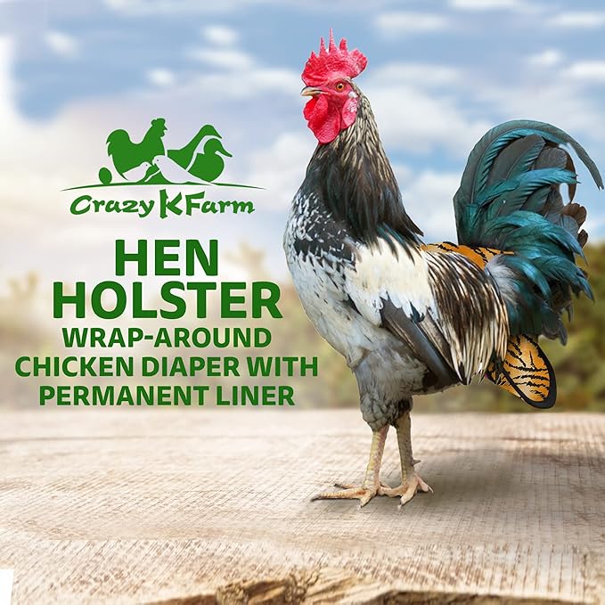 Hen Holster Bird Diaper, Wrap Around - for Hens, Roosters, Ducks, Leak-Proof Design, Comfortable Fleece Strap Bird Harness with Sewn-in Liner, Secure Hook and Loop Closure - XL, Tiger
