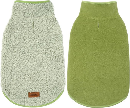 cyeollo Warm Dog Coat Fleece Sherpa Winter Sweater Coats, Turtleneck Dog Jacket Vest for Small Medium Large Dogs with Leash Hole, Soft Reversible Pet Coats for Cold Weather, Green, XL