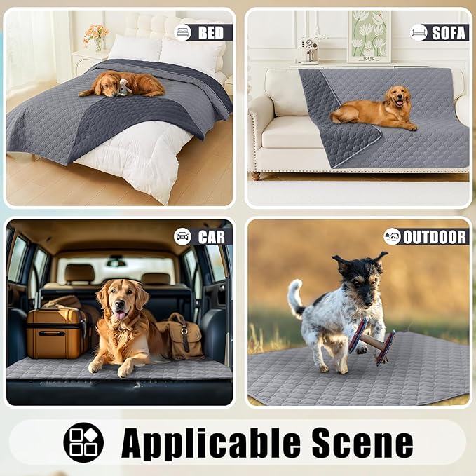 Smiry Waterproof Dog Bed Cover Blanket, Soft Reversible Pet Blanket, Washable Leakproof Cats Dogs Couch Cover for Sofa, Couch, Furniture, Plaid (30x70 Inch, Grey/Dark Grey)