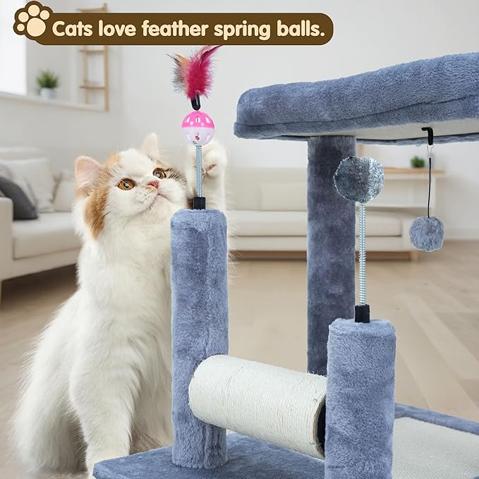 ROYPET Multifunctional Cat Scratching Posts for Indoor Kittens,Cat Scratching Posts for Play and Activity,Scratching Posts with Feather Toys and Plush Perch Bed,Grey