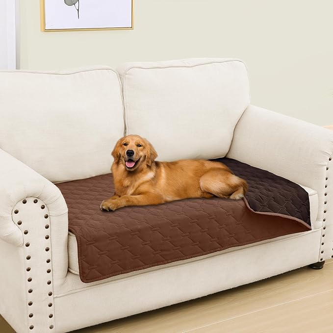 Smiry Waterproof Dog Bed Cover Blanket, Soft Reversible Pet Blanket, Washable Leakproof Cats Dogs Couch Cover for Sofa, Couch, Furniture, Plaid (30x53 Inch, Brown/Chocolate)