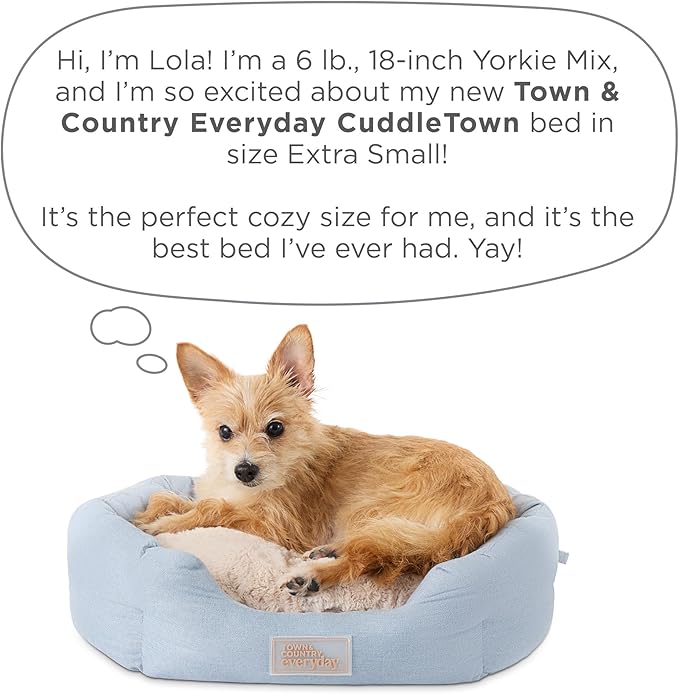 TOWN & COUNTRY EVERYDAY CuddleTown Faux Linen Comfy Cozy Cuddler Pet Bed, Supportive & Calming, Non-Slip Bottom, Machine Washable Cover, Blue, XS 20"x14"x6"