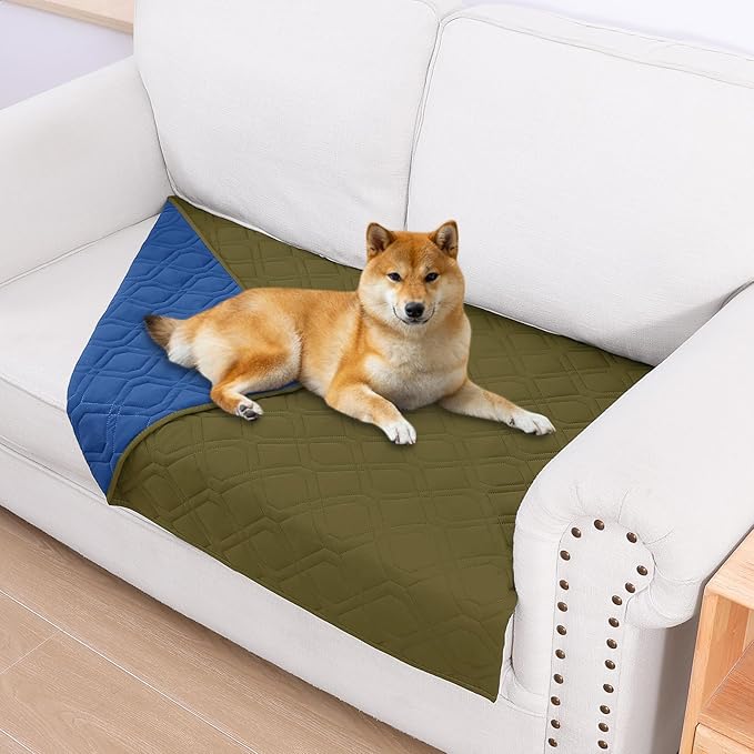 Smiry Waterproof Dog Blanket, 30x53 Inch Soft Pet Bed Cover Reversible, Washable Sofa Couch Furniture Protector for Small Medium Large Dog Puppy Cat, Geometric, Green/Navy