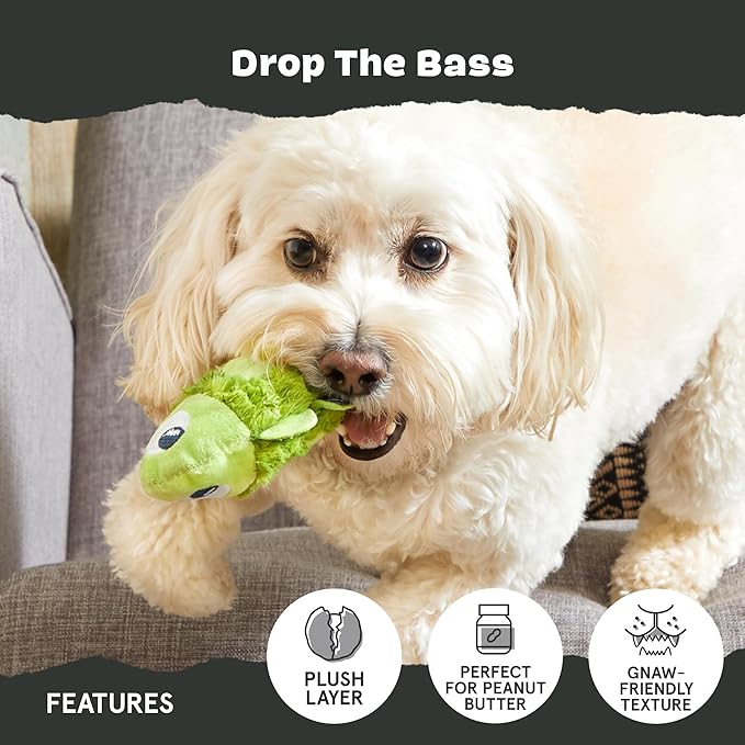 Barkbox Super Chewer Tough Dog Chew Toys for Aggressive Chewers, Plush 2 Toys in 1 (Drop The Bass - Small)