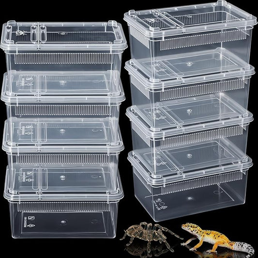 Irenare 8 Pcs Reptile Breeding Box Plastic Spider Terrarium Tarantula Feeding Box for Bearded Dragon Lizard Spider Gecko Scorpion(Vent Strips,Clear,5.9 x 3.9 x 2.5 Inch)