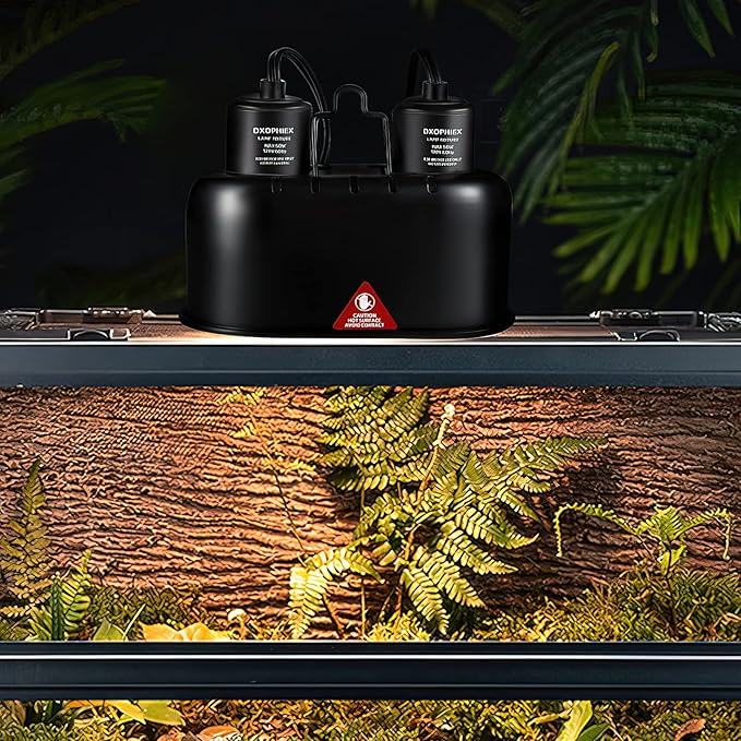 DXOPHIEX Nano Reptile Heat Lamp Max 40W Dual Reptile Light Fixture with Two Independent Switches, UVB Light Fixture Dual Dome Lamp for Bearded Dragon, Turtles, Snake and Lizard Terrarium