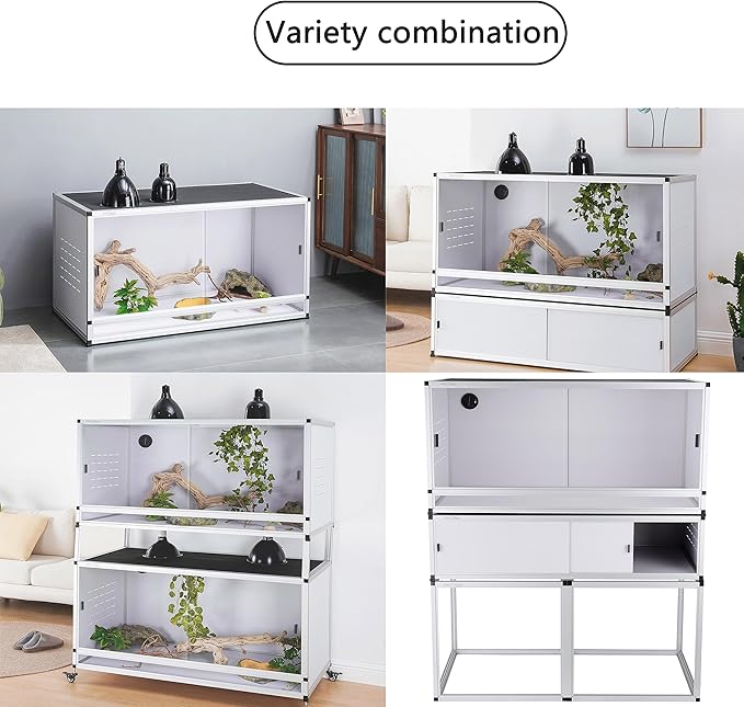 PVC Reptile Enclosures 4'x2'x2' Stackable 120 Gallon ToxiRium Large Reptile Terrarium for Bearded Dragon Space Efficient Lizard Snake, Wide Lounge Vivarium with Sliding Doors Lock-2pcs with spacers