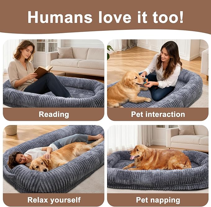 Human Dog Bed for Adult,70"x38"x10" Extra Large Human Pet Bed,Orthopedic Washable XL Dog Bed with Memory Foam (Darkgrey)