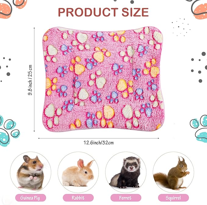 Tuanse 4 Pack Ultra Soft Dog Cat Bed Mat with Cute Prints Reversible Fleece Dog Crate Kennel Pad Cozy Washable Thickened Hamster Guinea Pig Pet Bed Mat for Small Animals(13 x 10 Inches,Vivid Color)