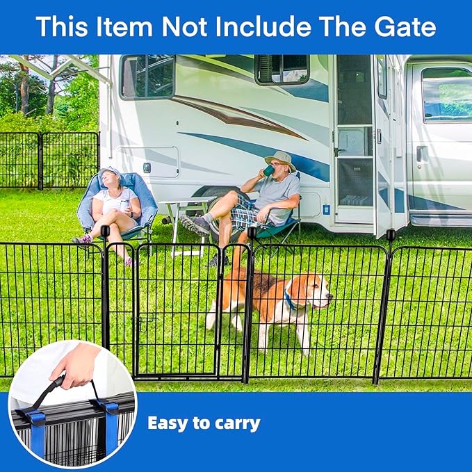 ADAVIN 48 in(H) Garden Fence Panels, 8 Panels Total 17.7 Ft(L), Heavy Duty Iron Metal Animal Barrier Fence, Fencing for Garden Beds, Camping Fence, No Dig Garden Border Fencing for Yard（No Gate）