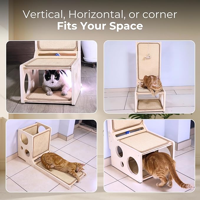 L Shaped Cat Scratching Post with Toy – Sisal Scratch Pad & Hideaway for Indoor Cats | 33'" Vertical & Horizontal No Mess Scratching Ramp for Large Cats – MANDAROO