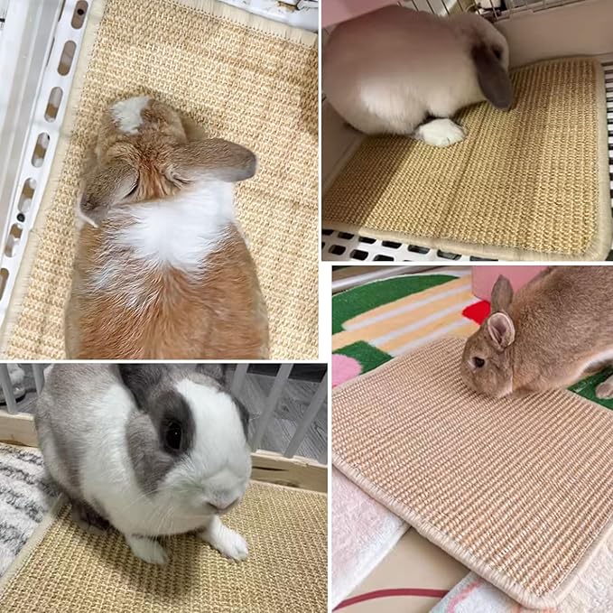 Oncpcare 4PCS Rabbit Scratch Mat - Natural Bunny Scratching Pad for Claws & Teeth Care, Cages & Pet Cage Bedding, 16x12