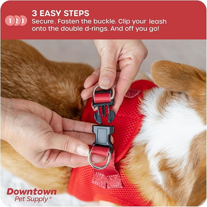 Downtown Pet Supply Step-in Dog Harness – No Pull, Adjustable Padded Mesh with Reflective Trim, Secure Buckle Strap – Comfortable & Breathable Small Dog Harness, Medium, Red