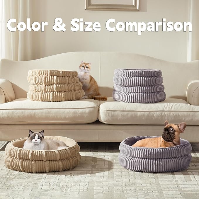 Cat Beds for Indoor Cats,Kitten Bed,Dog Bed for Small Dogs Breeds,Puppy Kennel Bed, Comfy Durable Pet Sleeping Bed, Washable Roun Cat Beds & Non-Slip Bottom, Gray 20" L x 20" W x 8" Th