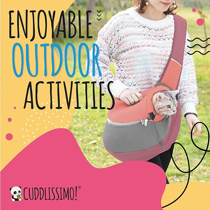 Pet Sling Carrier - Carefully Sized for Teacup & Toy Breed Puppies & Cats (Under 6lb) - Soft Pouch for Small Dogs, Yorkies, Chihuahuas - Ideal for Hands-Free Travel & Walks (Red)