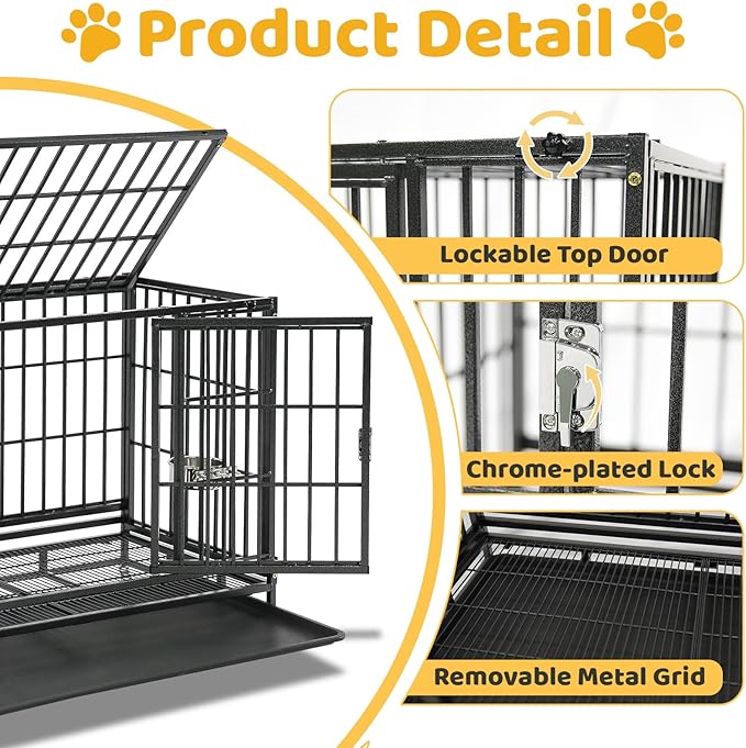 3 Pack Three Tiers 36 Inch Heavy Duty Stackable Dog Crate for Medium Dogs, Indestructible Escape Proof Dog Crate Cage with Bowls & Lockable Wheels, Double Door, Removable Tray and Metal Grids
