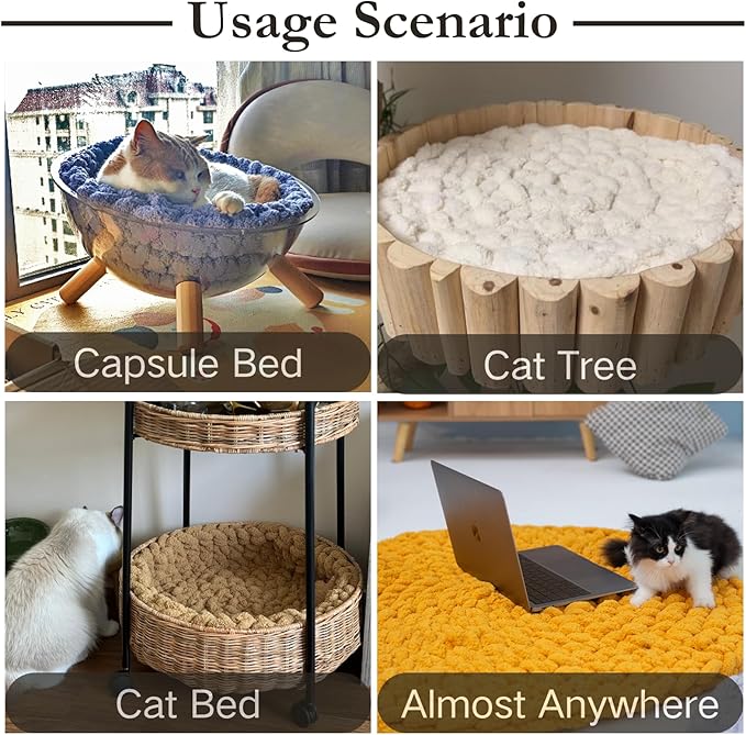 Cat Knitted Bed Mat, Extra-Soft Washable Warm Round Pads Cushions for Indoor Kittens, Cat Trees Towers, Perfect for Kneading and Sleeping (Caramel,X-Large)