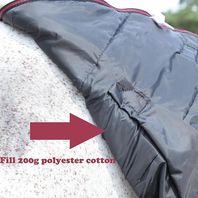 LEAFOREST 1200D Turnout Horse Winter Blanket Waterproof Breathable Snow Proof Heavy Blankets 200g Fill Sheet in The Barn, Stable, Stall, Pasture, Paddock Black Red 84 inches