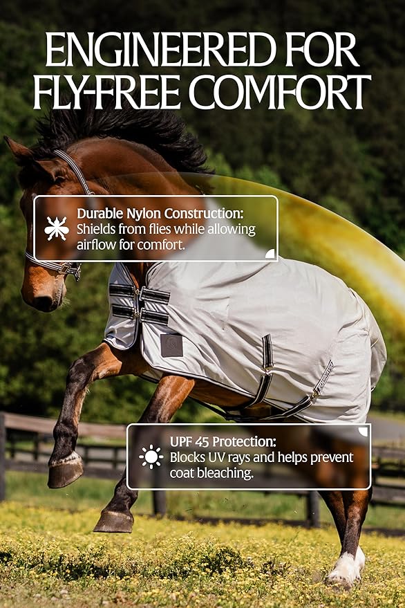 Equinavia Gard Horse Fly Sheet | UV Protection Mesh Fly Sheet for Horses | Lightweight Nylon Turnout Sheet Fly Sheets for Horses - Silver Gray - 81 in