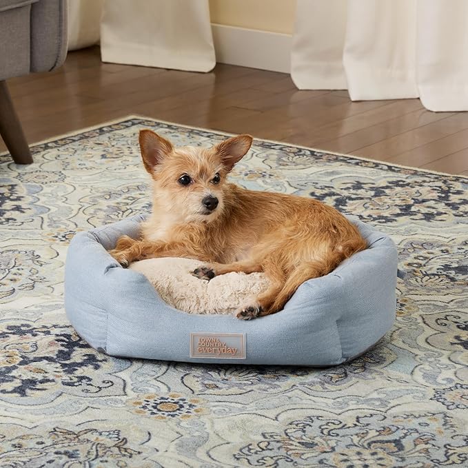 TOWN & COUNTRY EVERYDAY CuddleTown Faux Linen Comfy Cozy Cuddler Pet Bed, Supportive & Calming, Non-Slip Bottom, Machine Washable Cover, Beige, XS 20"x14"x6"