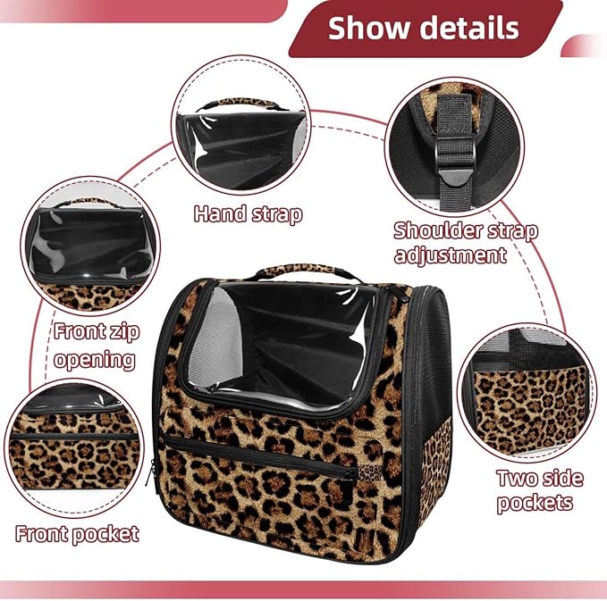 Dog Carrier Backpack for Small Pets - Cat & Dog Backpack for Hiking, Camping or Travel, Brown Leopard Print (1)