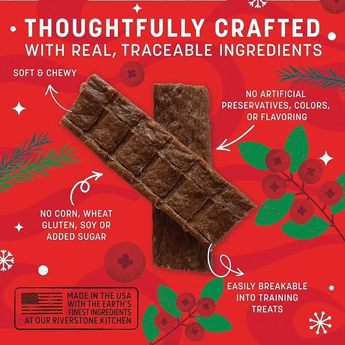 Earth Animal Wisdom Air Dried Jerky - Seasonal Holiday Feast Premium Natural Jerky Strips Dog Treats - 4 oz Bag