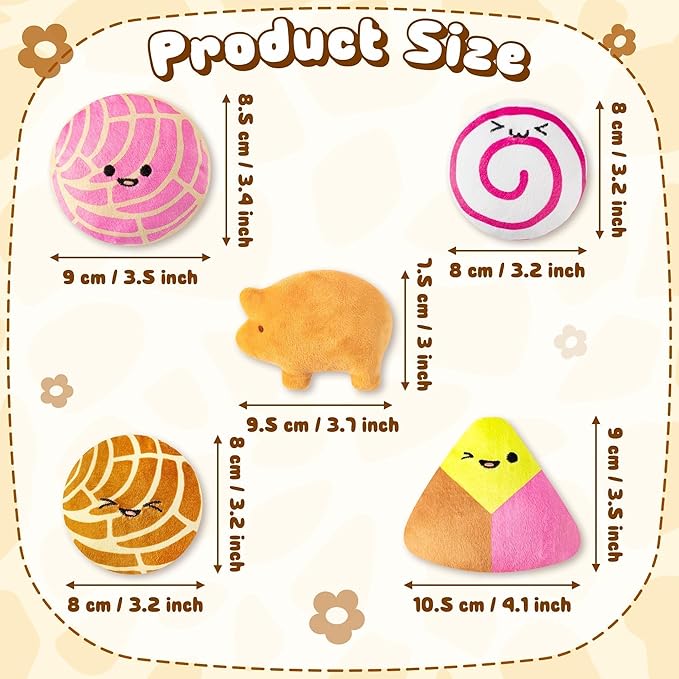 L1rabe Mexican Catnip Stuffed Toys 5Pcs Concha Cafecito Pan Dulce Funny Cat Toys for Cat Lovers Winter Indoor Kitten Chew Bite Kick Non-Toxic Pet Supplies Kitten Birthday Presents
