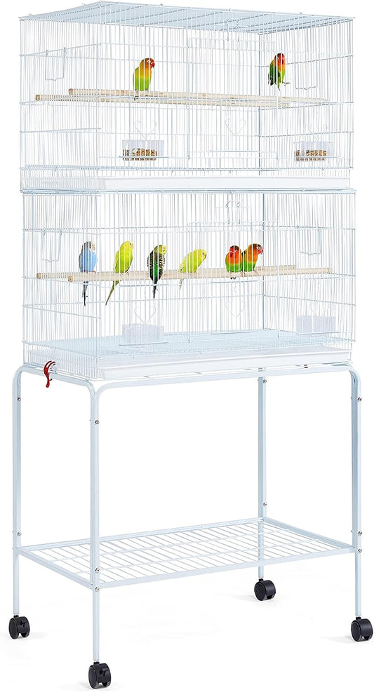 Yaheetech 2-Pack Flight Bird Cages for Parrots Budgies Parakeets Cockatiels Conures Budgies Finches Lovebirds Canaries Breeding Birdcage with Detachable Rolling Stand, White