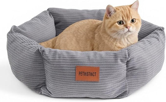 Cat Bed, Washable Orthopedic Cat Beds for Indoor Cats, Soft Donut Calming Pet Bed for Puppy and Kitten with Anti Slip Bottom, Small Dog Bed, 21.7x21.7x5.9 in, Gray