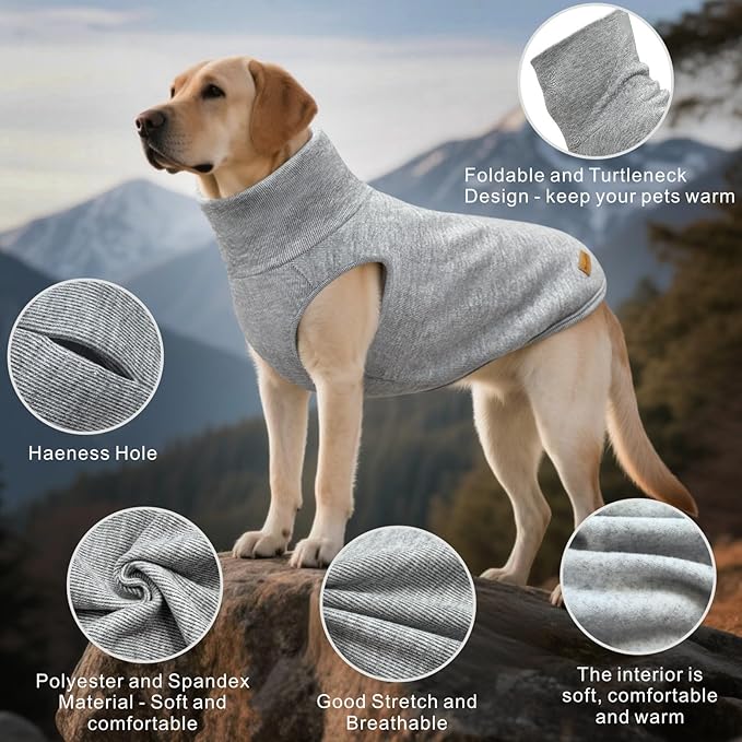 Mosucoirl Dog Sweaters Pet Pullover,Turtleneck Doggy Sweatshirt for Extra Large Dogs Thick Warm Dog Clothes Fleece Soft Winter Puppy Hoodies Outfit for Small Medium Large Dogs XS-4XL (Grey, 2XL)