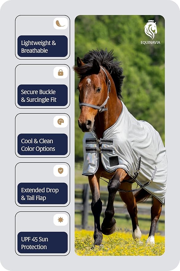 Equinavia Gard Horse Fly Sheet | UV Protection Mesh Fly Sheet for Horses | Lightweight Nylon Turnout Sheet Fly Sheets for Horses - Silver Gray - 69 in