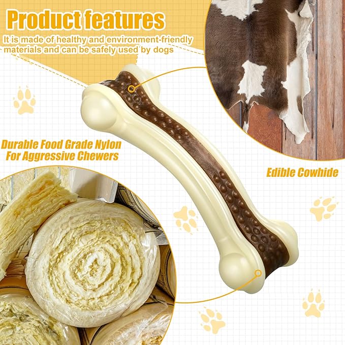 Sosation 3 Pack Chew Toys for Aggressive Chewers, Bone Toys Nylon Beef Flavor Dog Teething Toys for Large/Medium/Small Puppies Breeds(Large, Medium, Curved Bone)
