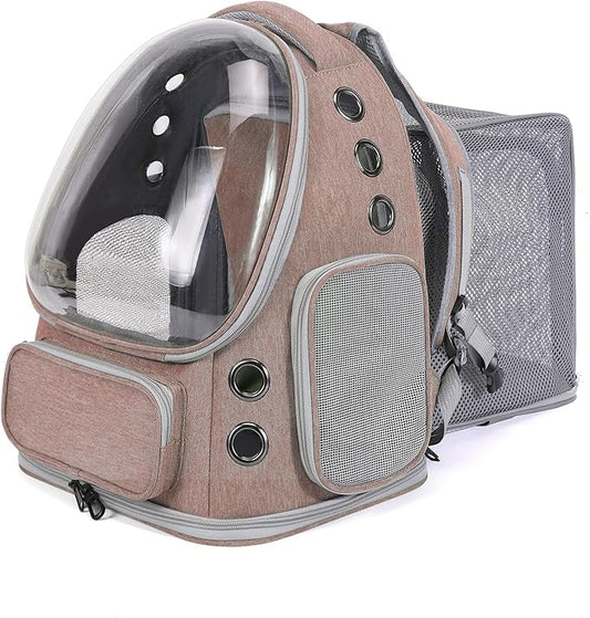 Cat Backpack Carrier for Large Cats, Expandable Cat Bubble Backpack, Dog Carriers for Small Medium Dogs, Airline Approved Pet Carrier for Travel Hiking Outdoor(Brown)