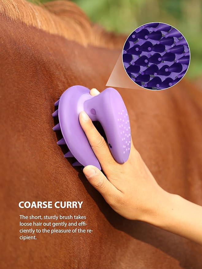 Harrison Howard 7 Pieces Horse Grooming Kit Horse Bathing Supplies Brushes for Grooming with Convenient Organizer Tote Purple