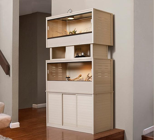 New Age Pet ECOFLEX Two Large Reptile Enclosures with Matching Stacker and Cabinet Stand Set in Maple