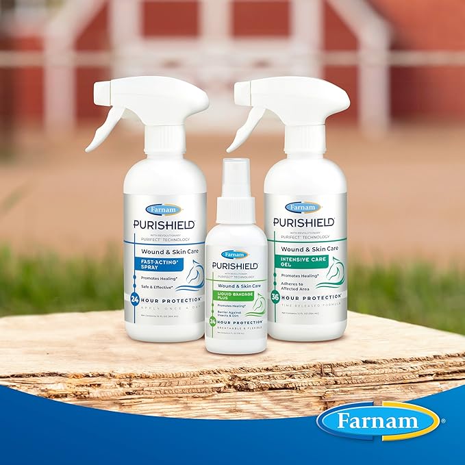 Farnam Purishield Horse Wound Care Fast-Acting Spray for Horses, Dogs, Cats & Livestock, 24-Hour Protection*, Cleans, Treats and Promotes Healing*