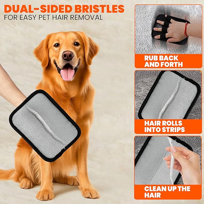 CALMZY Pack of 2 Pet Hair Removal Glove, Reusable Cat Dog Electrostatic Fur Remover Grooming Glove Tool, Magic Brush Cat & Dog Hair Remover for Couch, Furniture, Carpet, Car Seat & Clothing