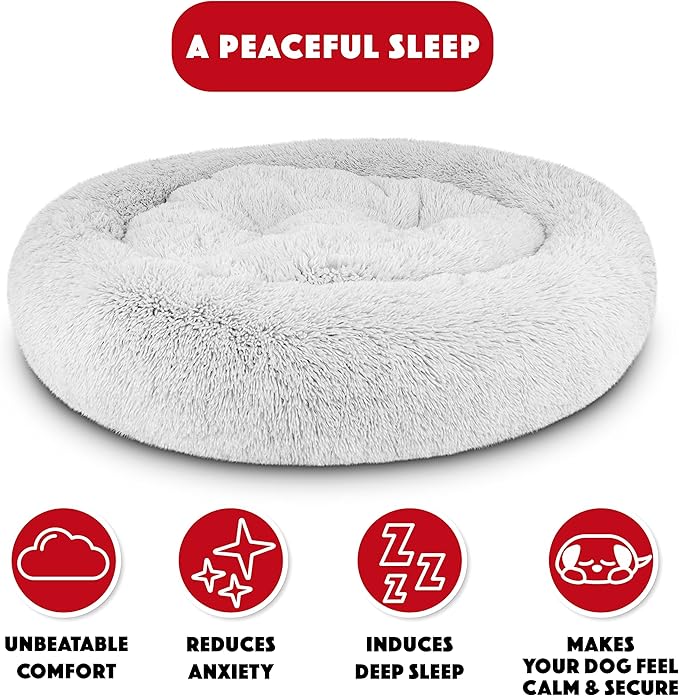 The Dog's Balls Sound Sleep Donut Dog Bed, Ice White Fur XL