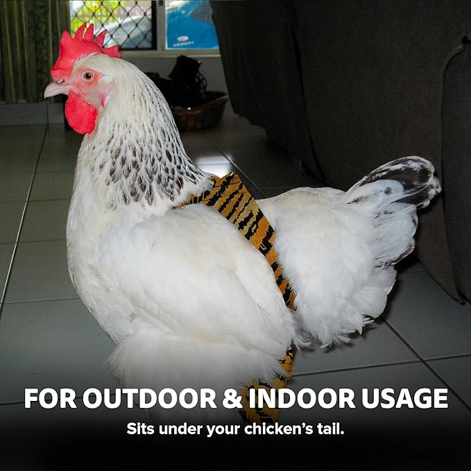 Hen Holster Bikini Diaper, Bird Diaper & Harness for Hens, Roosters, Ducks, Geese - with Removable Vinyl Liner, Adjustable Fit for Outdoor Adventures & Indoor Use - Easy to wear - S/M, Tiger