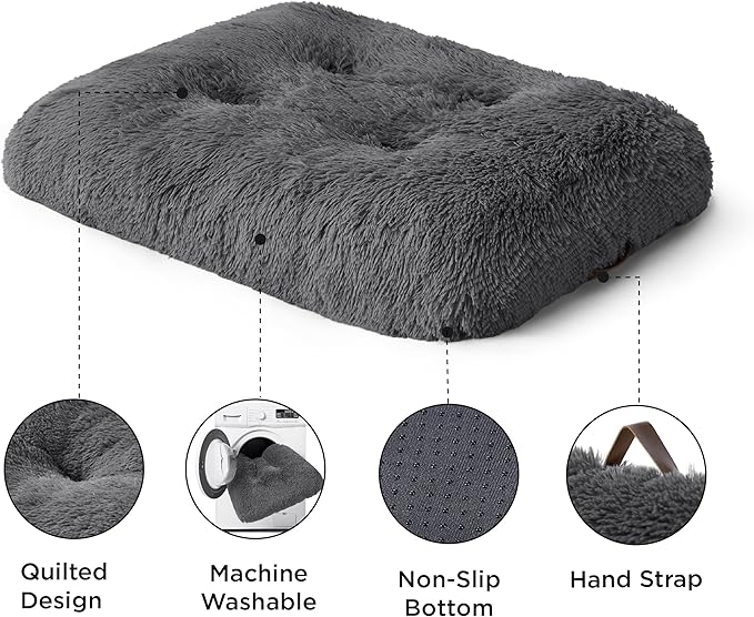 Bedsure Washable Extra Large Dog Bed for Crate, Faux Fur Dog Crate Pad for Large Breed, Plush Soft Comfort Dogs Sleeping Mat, Anti-Slip Pet Kennel Pad, 41" x 29", Dark Grey