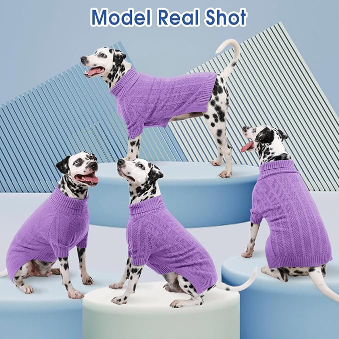 Queenmore Small Dog Sweaters for Small Dogs Girls Boys,Xmas Sweater Puppy,Turtleneck Knitted Sweater for Dog Cat,Cold Weather Pullover for Doggie Male Female,Soft Pet Sweater Pet Apparel(Purple,S)