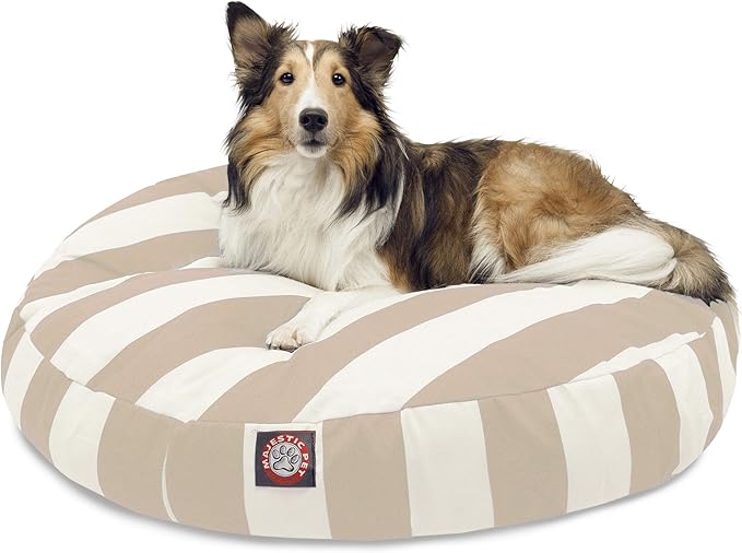 Majestic Pet Indoor Outdoor Vertical Stripe Round Pet Dog Bed with Removable Washable Cover, Sand, Medium