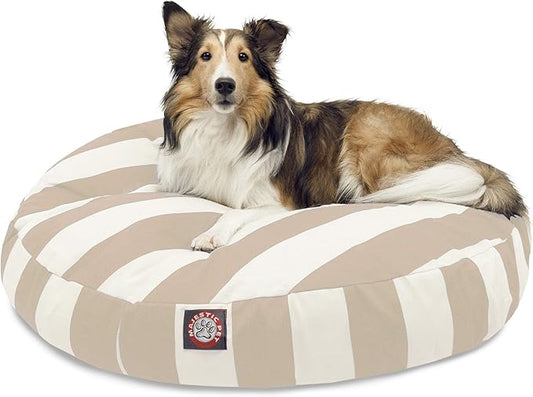 Majestic Pet Indoor Outdoor Vertical Stripe Round Pet Dog Bed with Removable Washable Cover, Sand, Medium