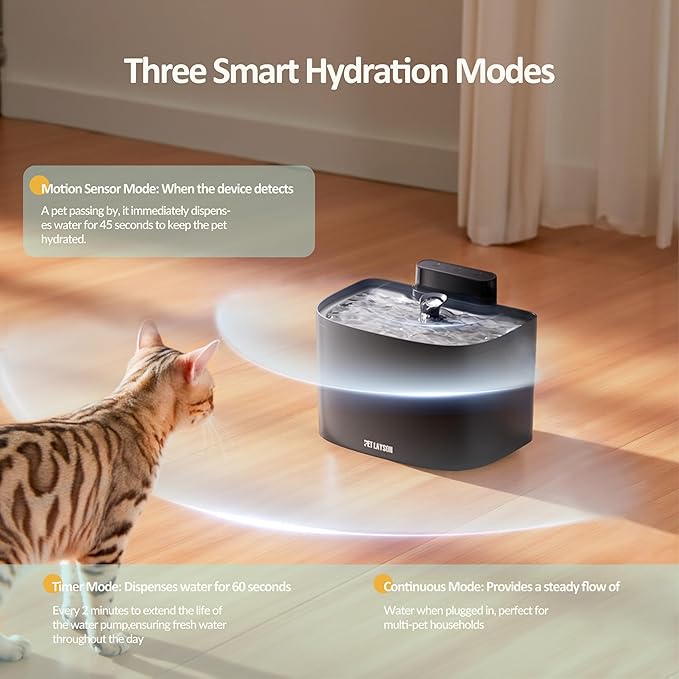 PET LAYSON Pumpless Cat Water Fountain,Cordless Fountains Battery Operated, 3.6L/122oz with Maglev Valve Technology Rechargeable Water Dispenser for Cat&Dog, 8 Filters,2 Nozzles(Pink01,M1-8 Filter)